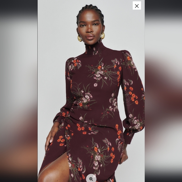 Reformation Aude Dress Wine Burgundy Emmeline Floral Midi 4 - Picture 7 of 7